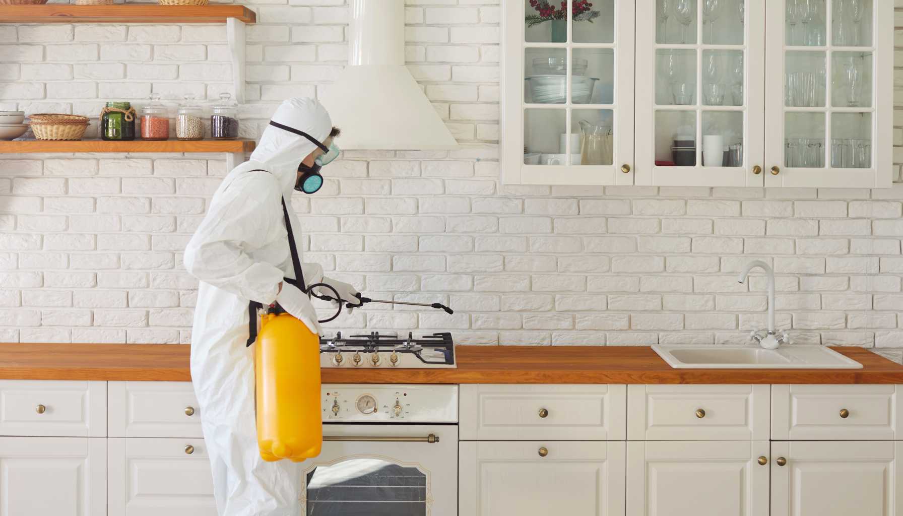 Personne qui nettoie un plan de travail en bois